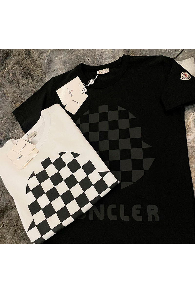 Moncler Чёрная оверсайз футболка Checked logo-print
