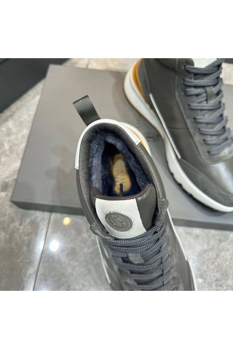 Designer Кожаные кроссовки с мехом high-top - Grey