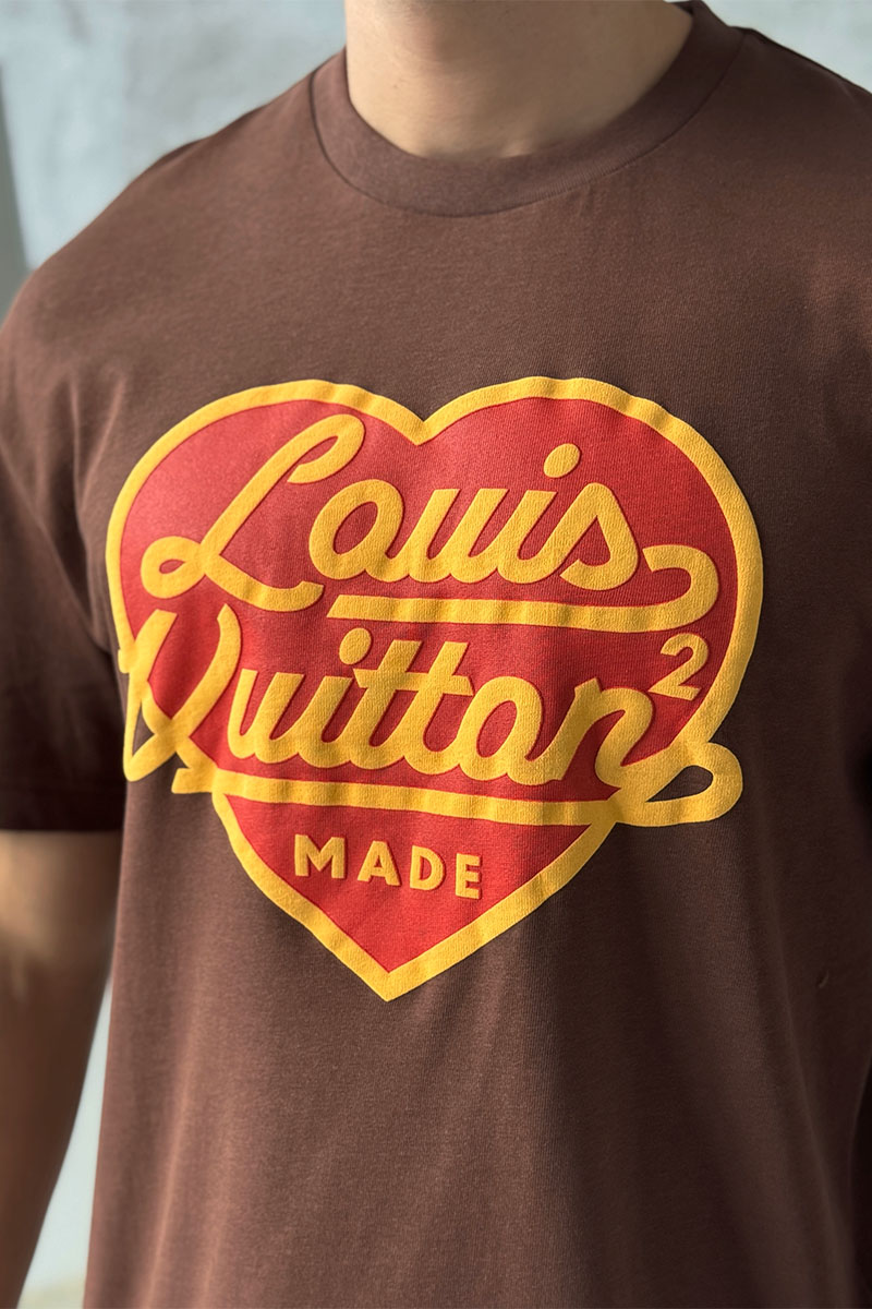Lоuis Vuittоn Коричневая оверсайз футболка Nigo Heart Logo