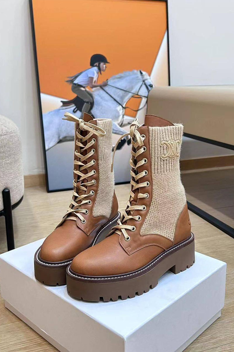 Celine Женские комбинированные ботинки Premium - Brown