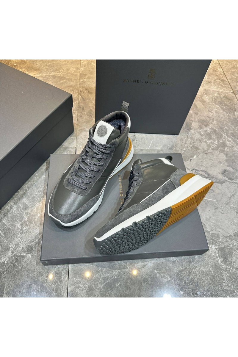Designer Кожаные кроссовки с мехом high-top - Grey