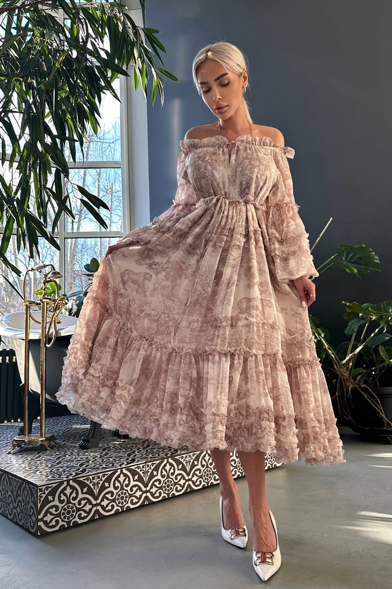Designer Clothing Женское шифоновое платье Zimmermann бежевого цвета 