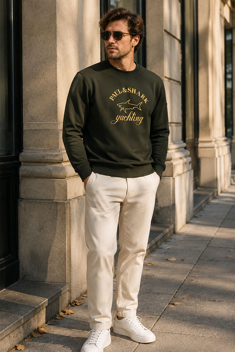 Paul & Shark Мужской зелёный свитшот logo-embroidered