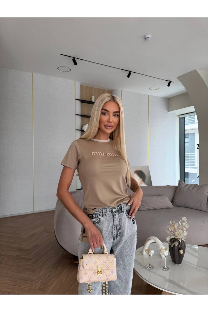 MIU MIU Женская бежевая футболка premium