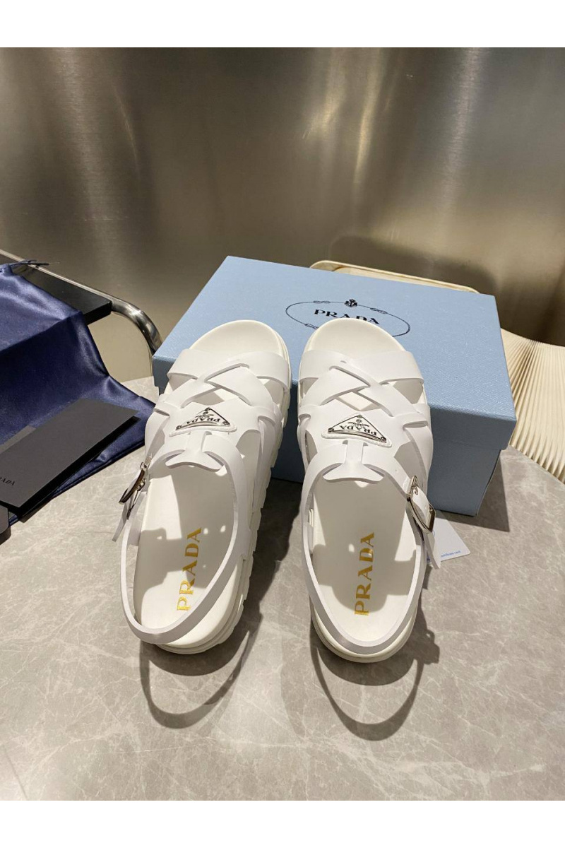 Prada Женские кожаные сандалии Monolith - White