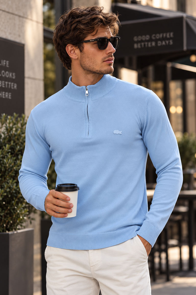 Lacoste Мужской голубой джемпер Zip Neck 