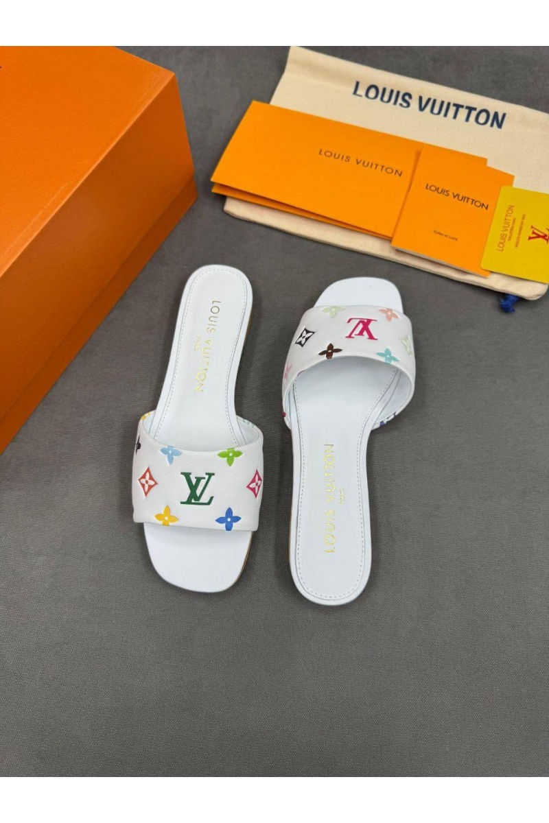Lоuis Vuittоn Женские кожаные шлёпанцы Takashi Murakami Multicolore premium