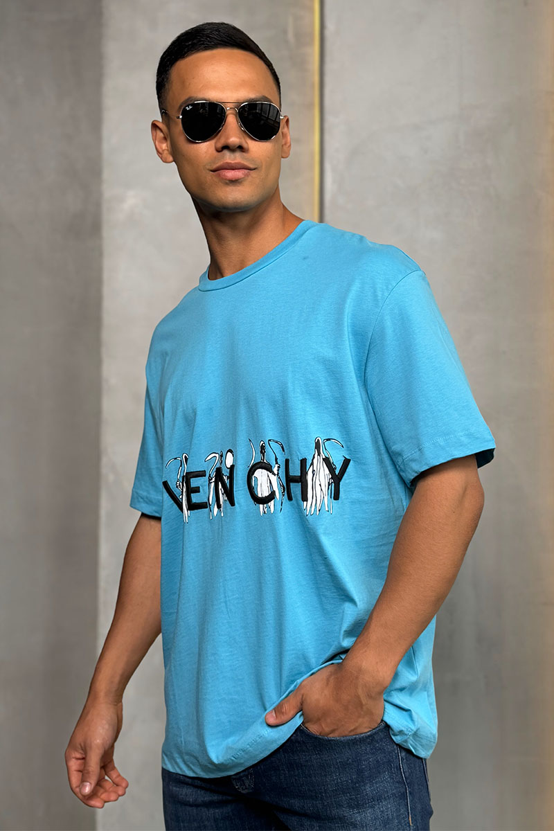 Givenchy Голубая оверсайз футболка embossed logo