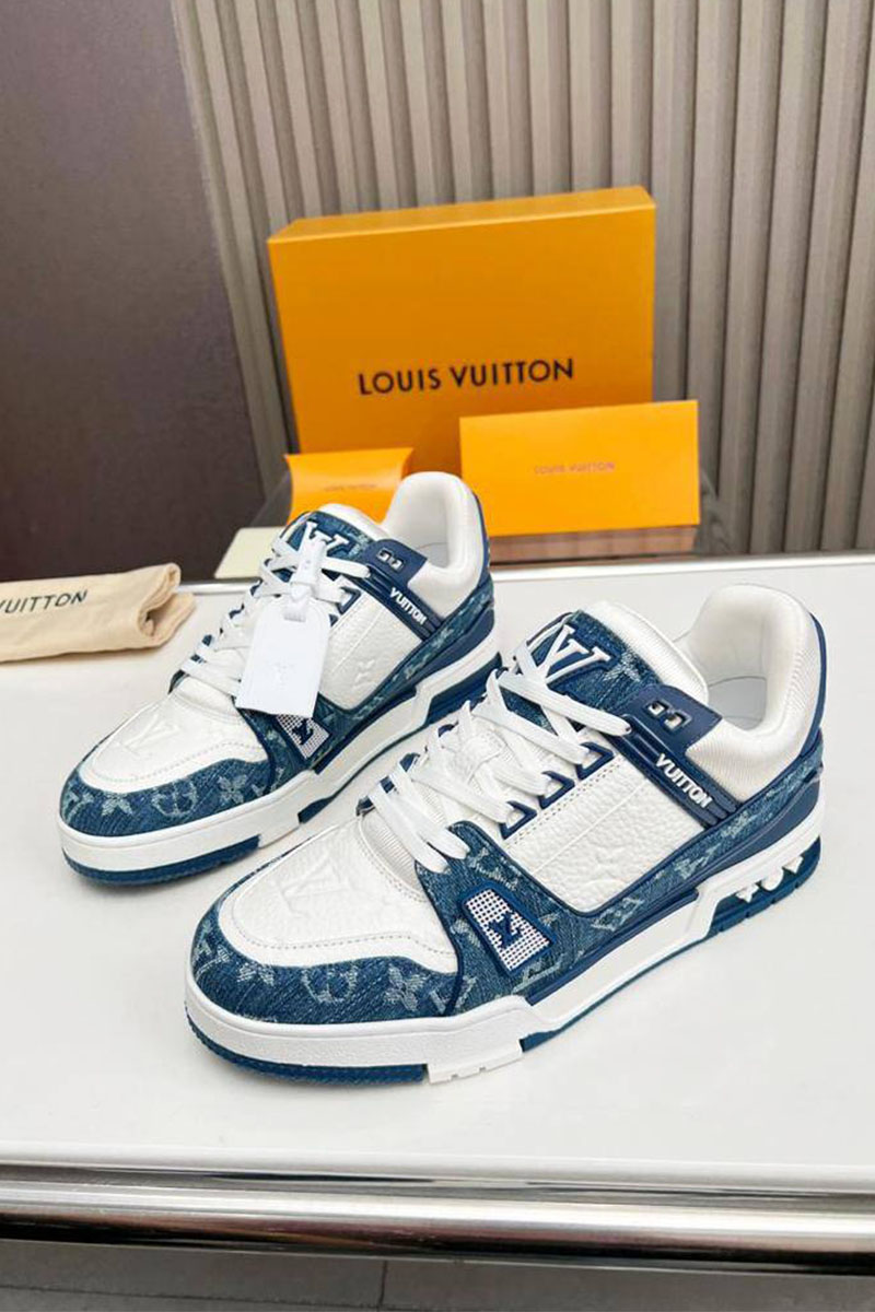 Lоuis Vuittоn Кожаные кроссовки Trainer Monogram - White / Blue