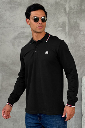 Чёрное поло с длинным рукавом logo-patch