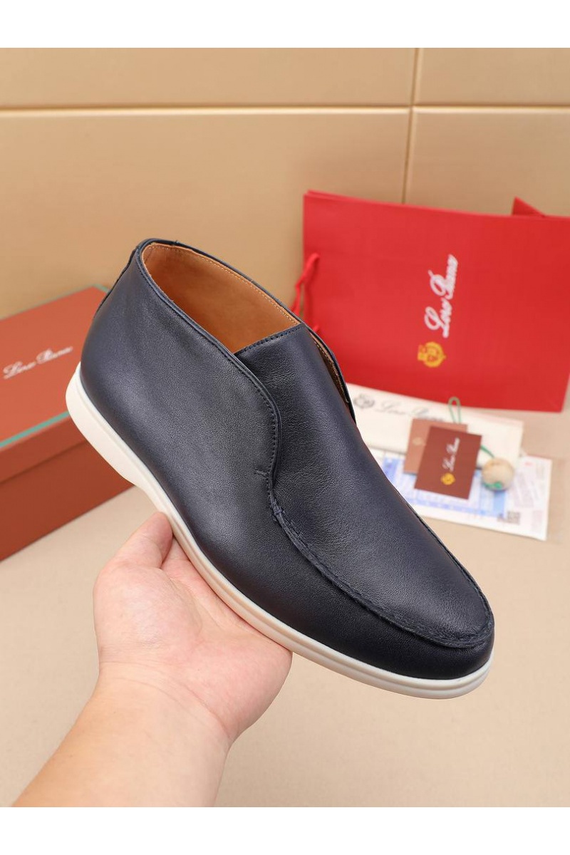Loro Piana Кожаные лоферы с меховой стелькой Open Walk - Navy