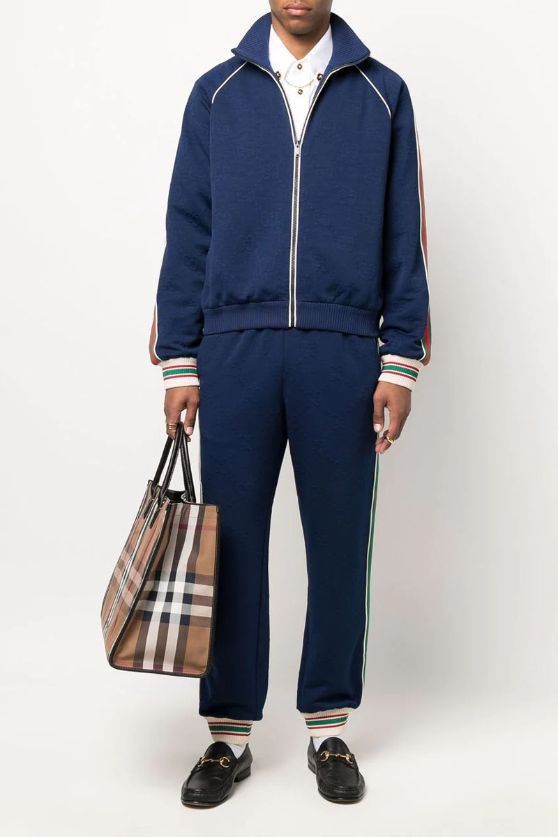 Gucci Тёмно-синие спортивные штаны GG jacquard