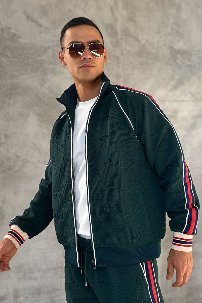 Gucci Зелёная кофта на молнии GG jacquard