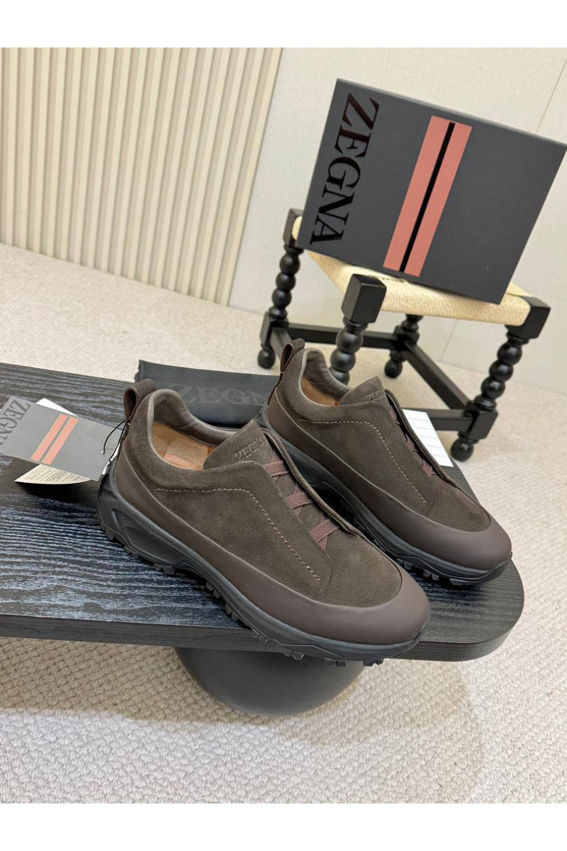 Zegna Замшевые кроссовки Triple Stitch Monte - Brown