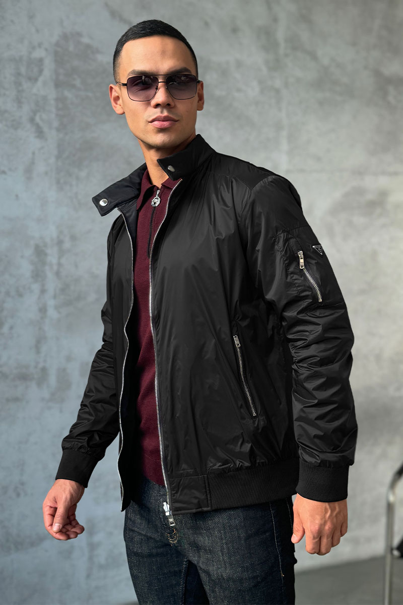 Prada Двусторонняя ветровка logo-plaque - Black / Grey