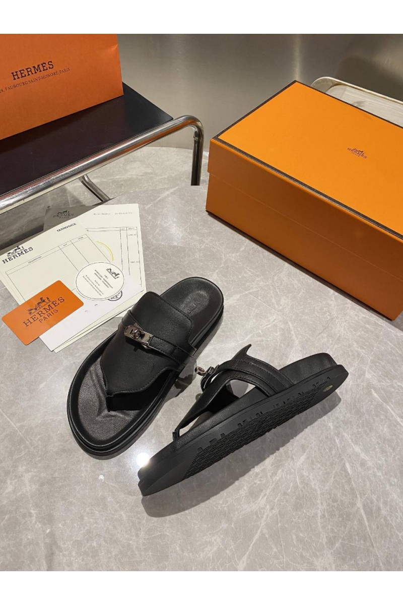 Hermes Женские кожаные шлёпанцы Empire premium