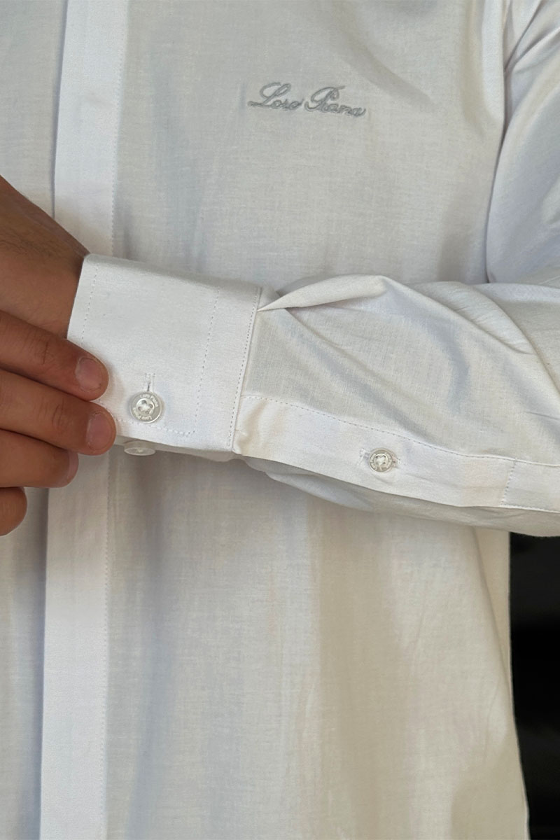 Loro Piana Мужская белая рубашка logo-embroidered