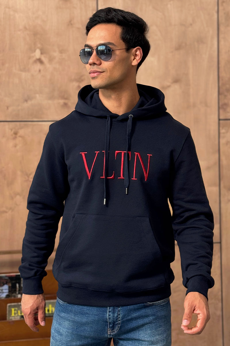 Valentino Мужское тёмно-синее худи logo-embroidered