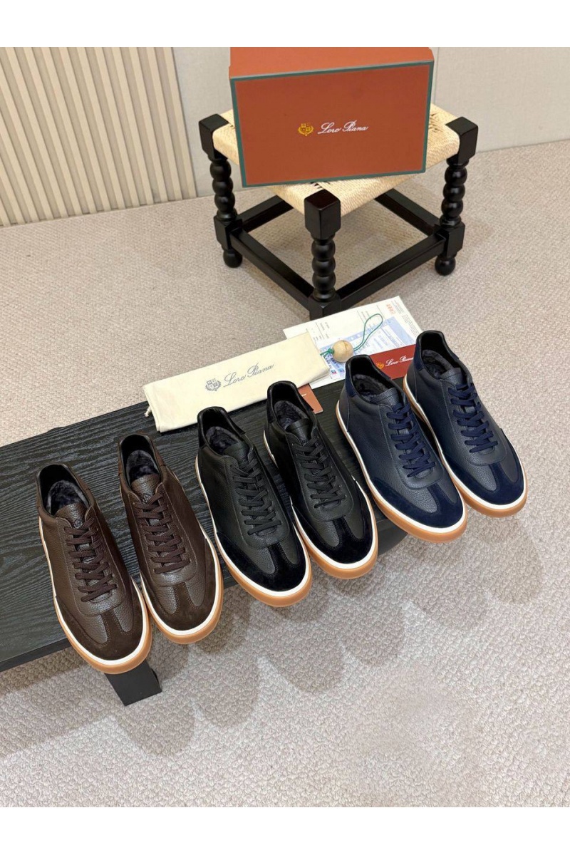 Loro Piana Кожаные кроссовки с мехом  high-top