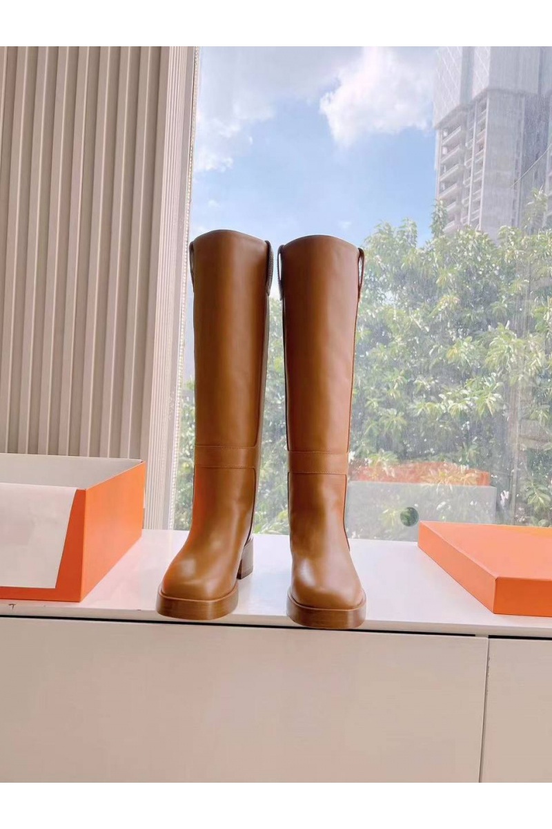 Hermes Женские кожаные сапоги Hermes Premium - Brown