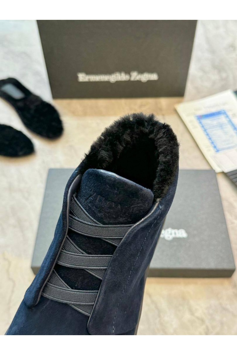 Zegna Кроссовки с мехом Triple Stitch - Navy