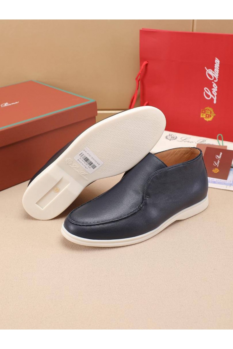Loro Piana Кожаные лоферы с меховой стелькой Open Walk - Navy