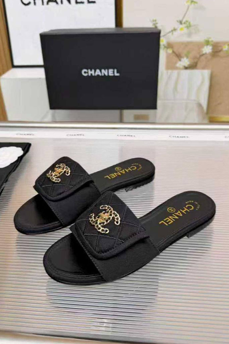 Chаnеl Женские кожаные шлёпанцы premium