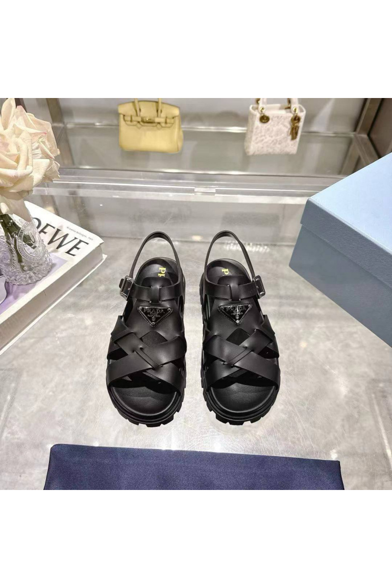 Prada Женские кожаные сандалии Monolith - Black