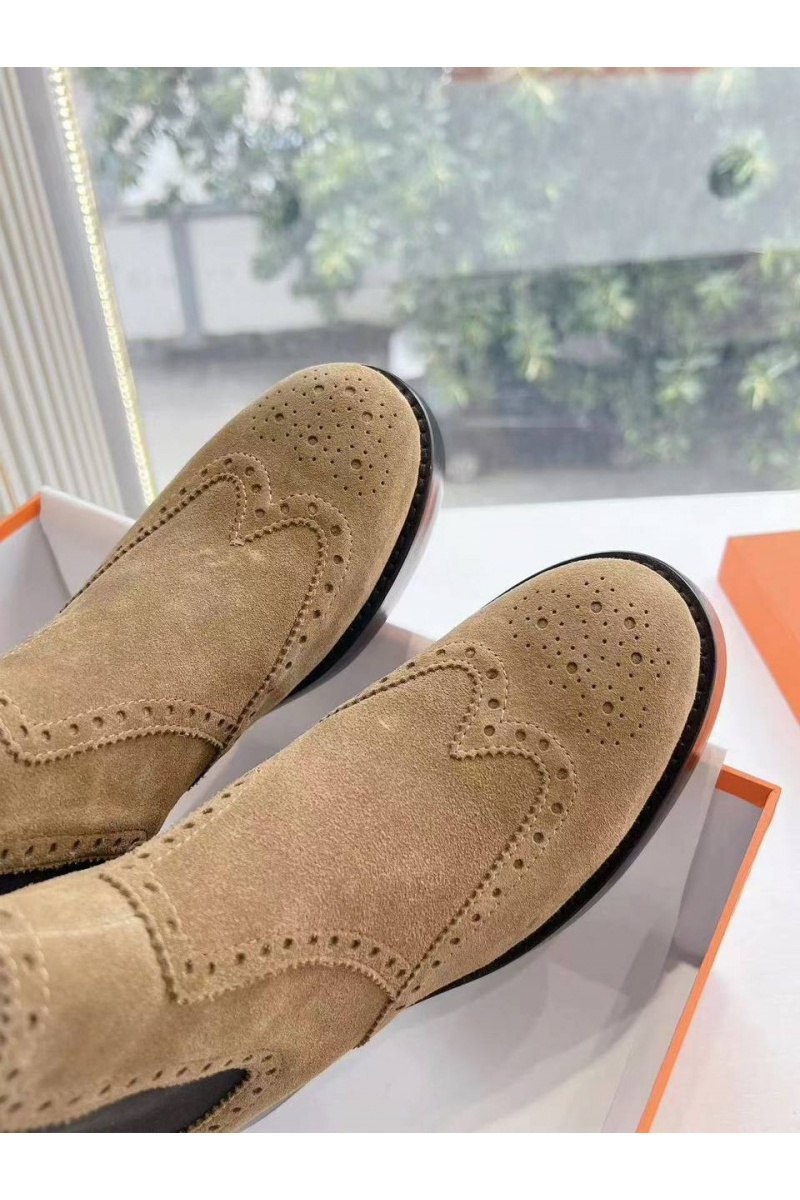 Hermes Женские замшевые ботинки Premium коричневого цвета