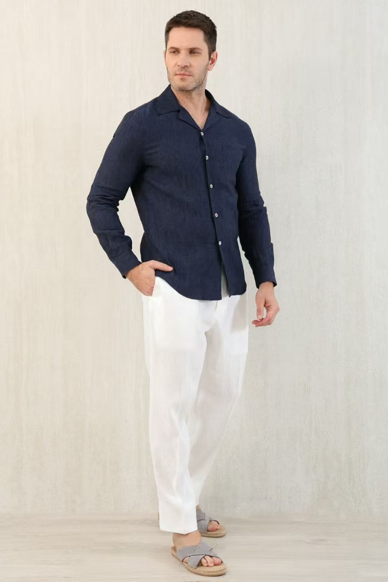 Designer Льняная рубашка Premium - Navy