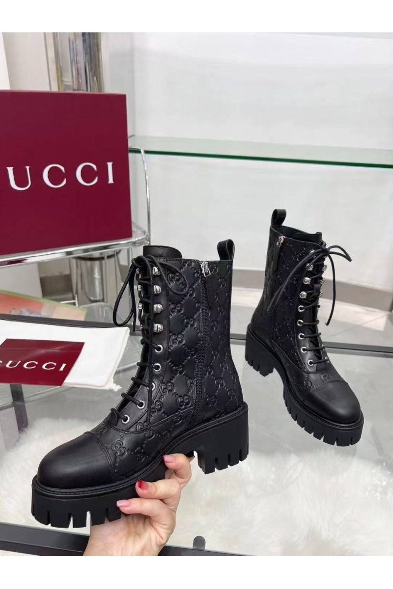 Gucci Женские кожаные ботинки Double G