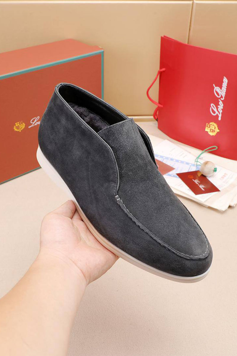 Loro Piana Замшевые лоферы с мехом Open Walk - Grey