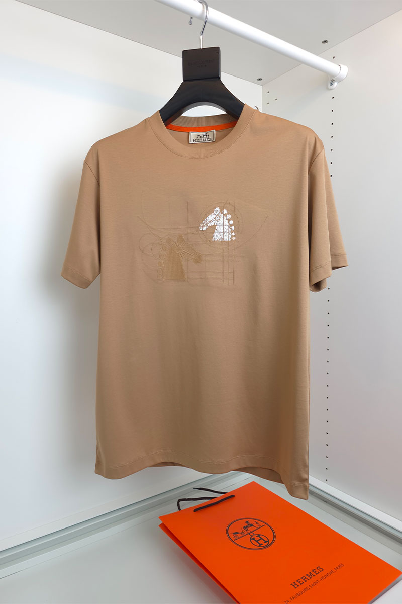 Hermes Мужская коричневая футболка premium