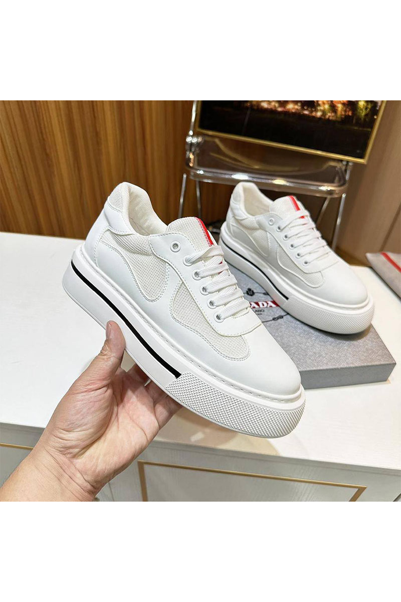 Prada Комбинированные кроссовки logo-stripe - White
