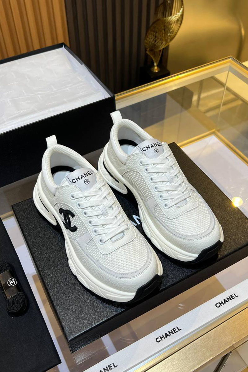 Chаnеl Женские кожаные кроссовки Premium - White