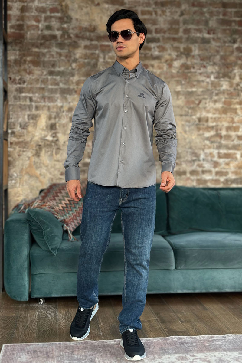 Loro Piana Мужская рубашка logo-embroidered - Grey