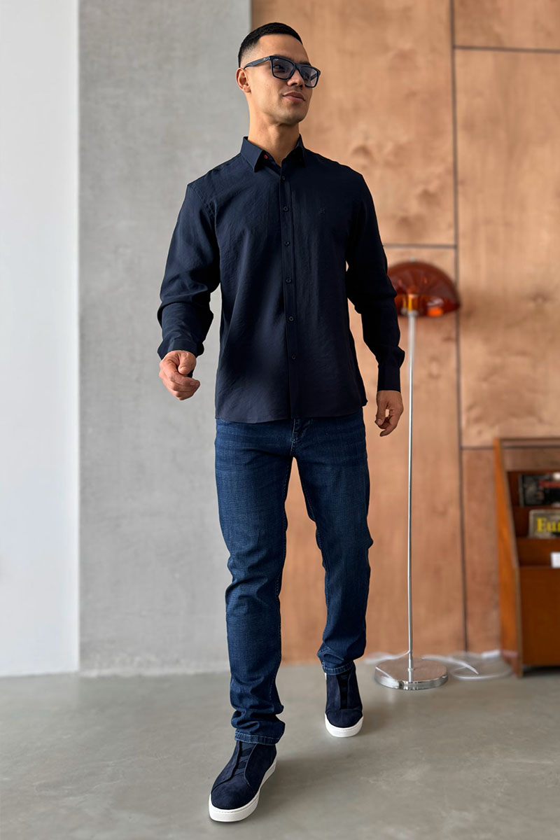 Hermes Мужская рубашка H embroidered - Navy 