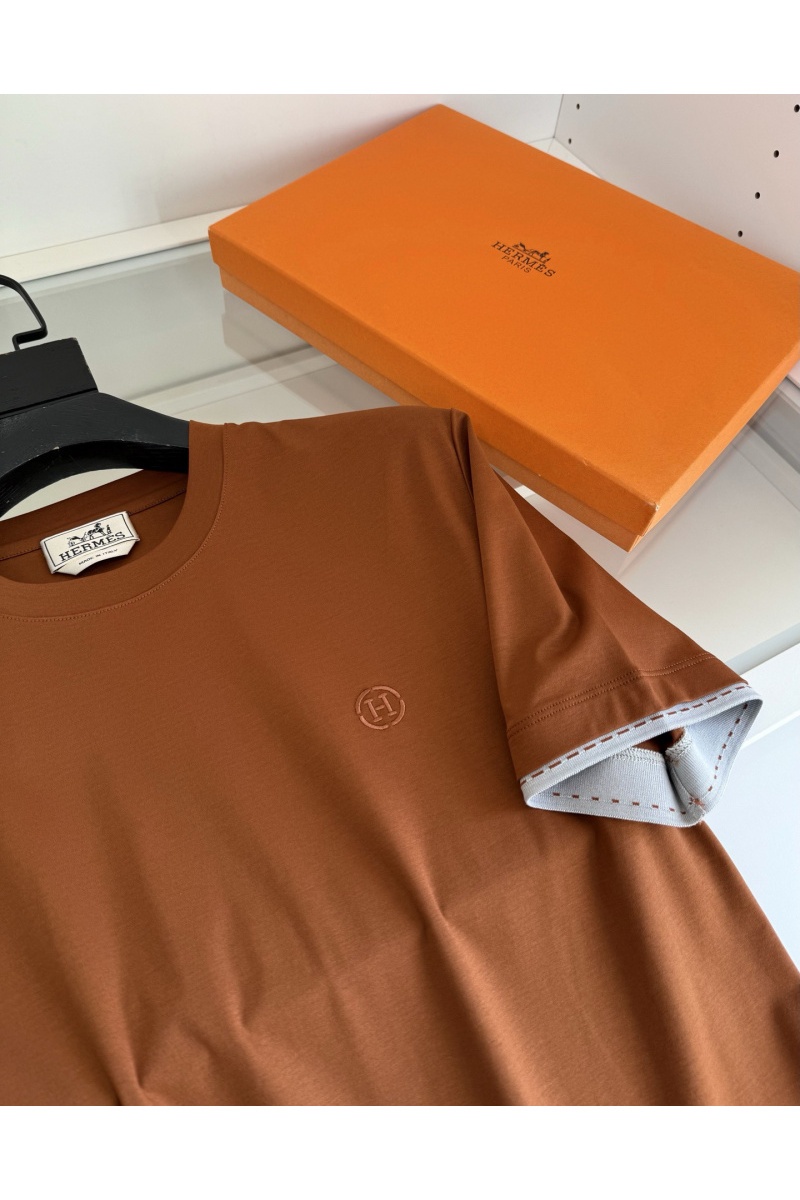 Hermes Мужская коричневая футболка premium