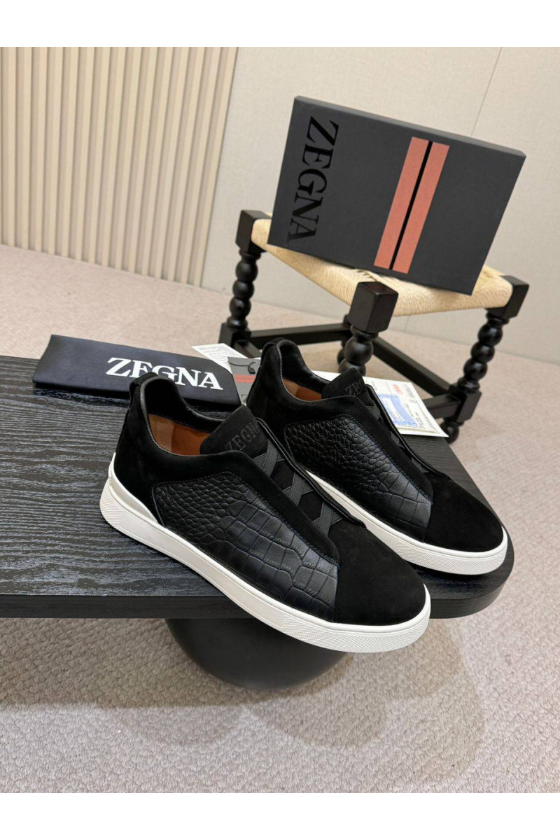 Zegna Мужские кроссовки Triple Stitch Alligator - Black
