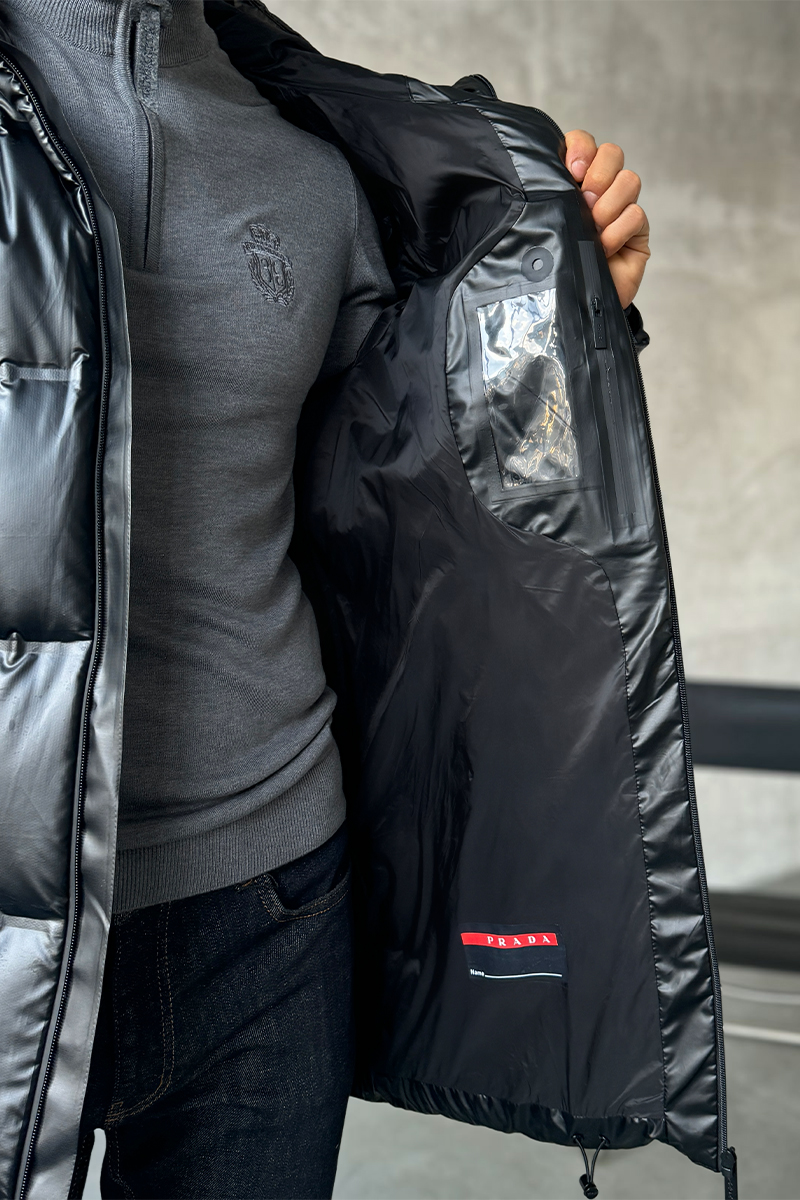 Prada Мужская чёрная парка Linea Rossa