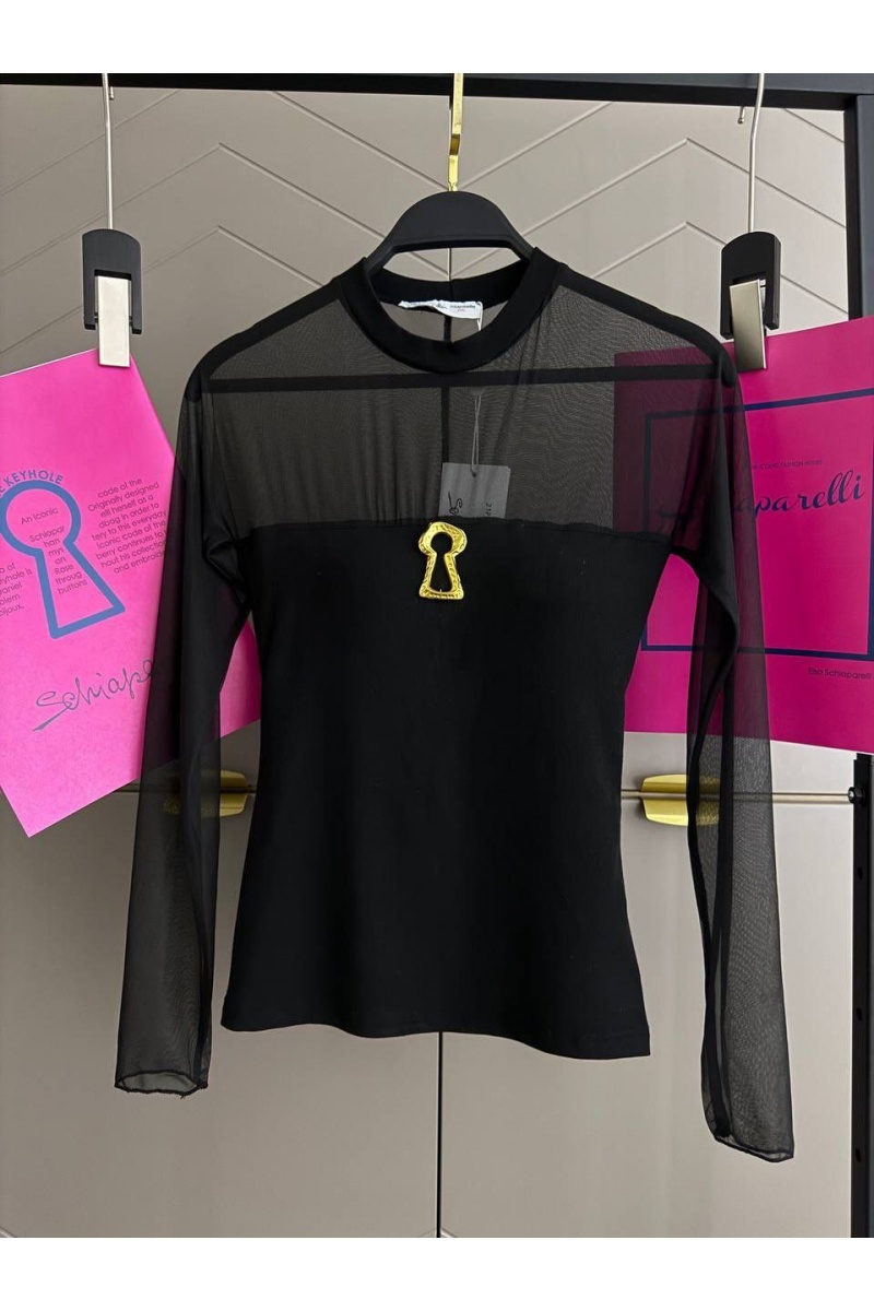 Schiaparelli Женский лонгслив с микро-сеткой чёрного цвета