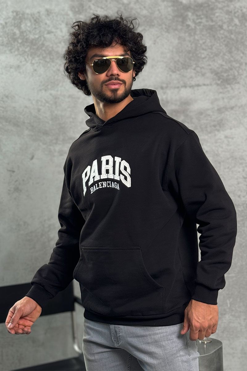 Balenciaga Чёрное худи Paris logo-embroidered 