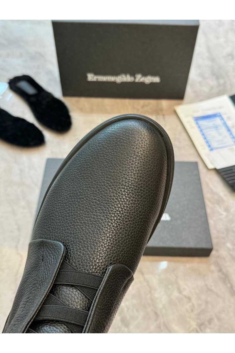 Zegna Кроссовки с мехом Triple Stitch - Black