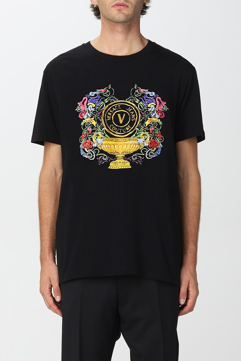Versace Мужская чёрная футболка V-Emblem Garden 