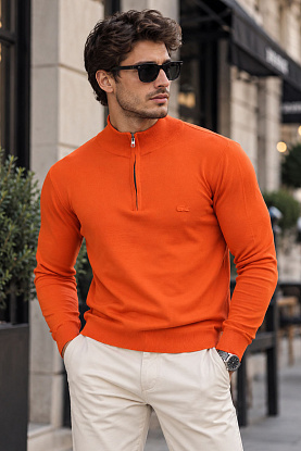 Мужской оранжевый джемпер Zip Neck 