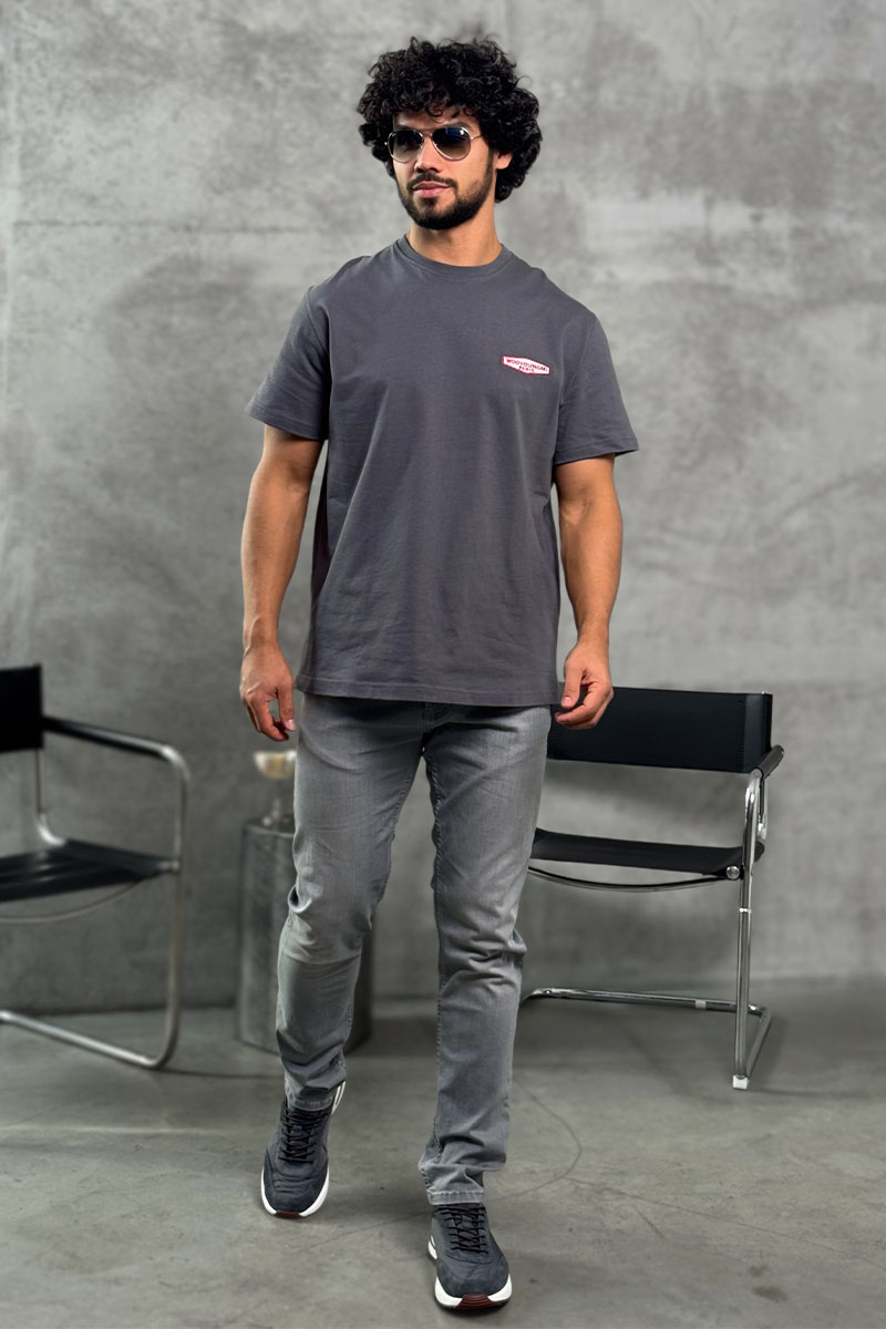 Designer Clothing Серая оверсайз футболка Wooyoungmi logo patch