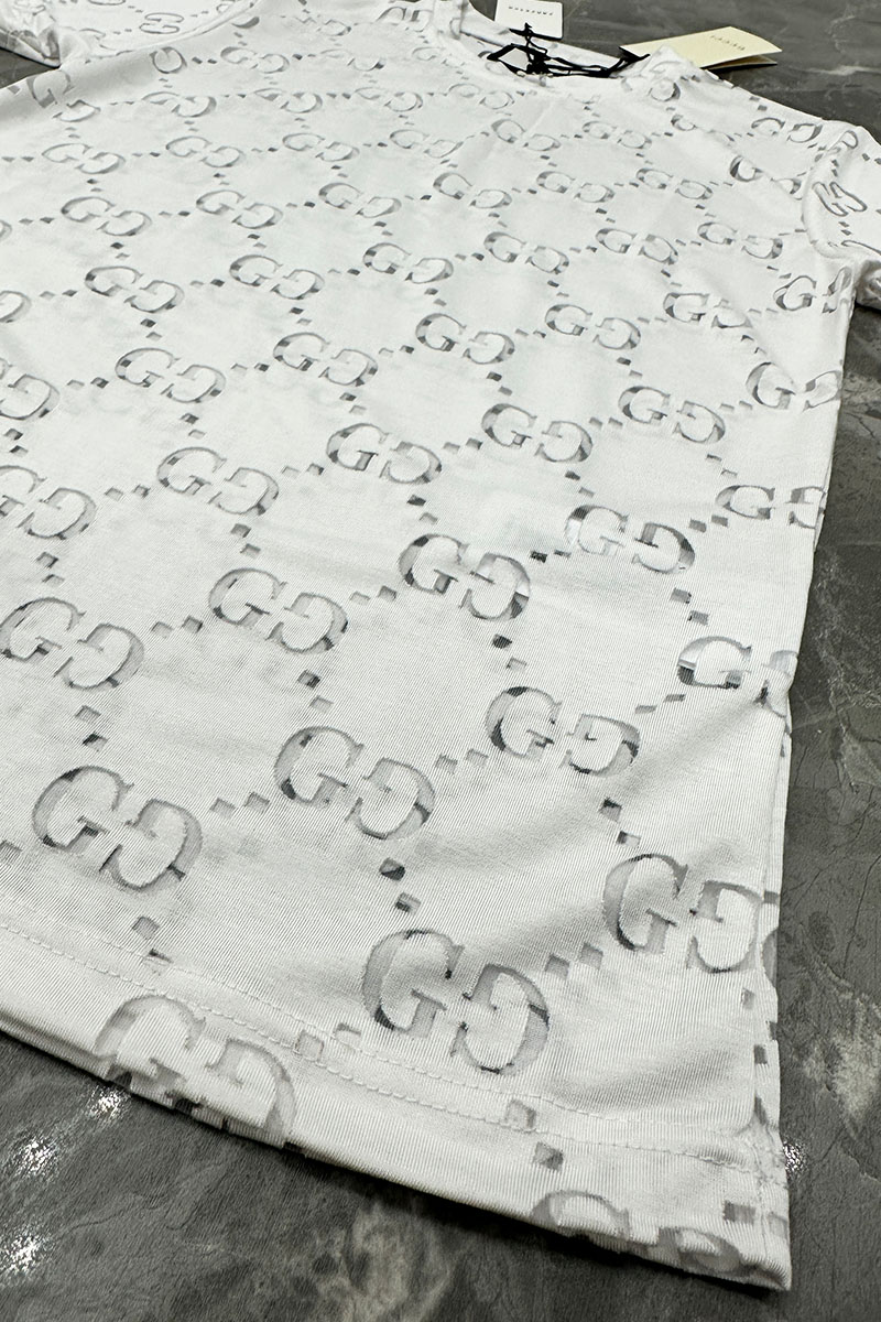 Gucci Мужская белая футболка GG Logo All-over