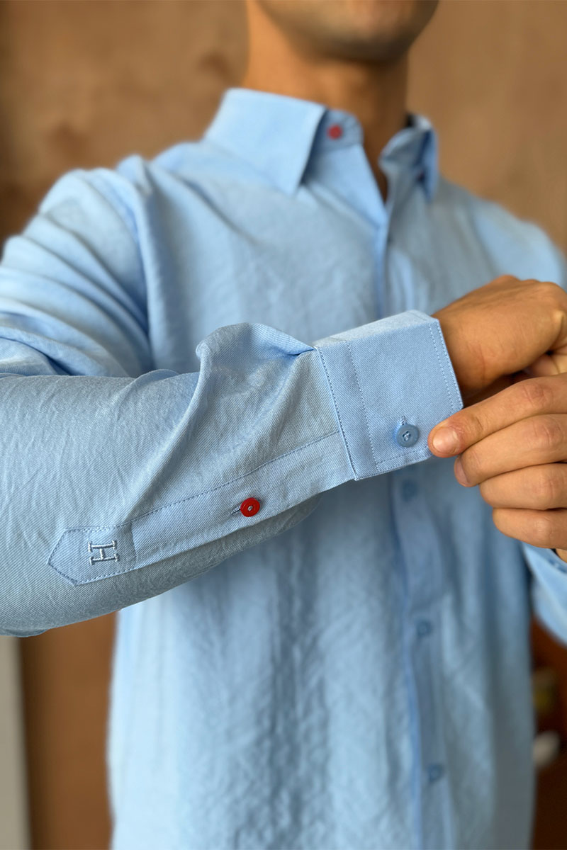 Hermes Мужская рубашка H embroidered - Blue 