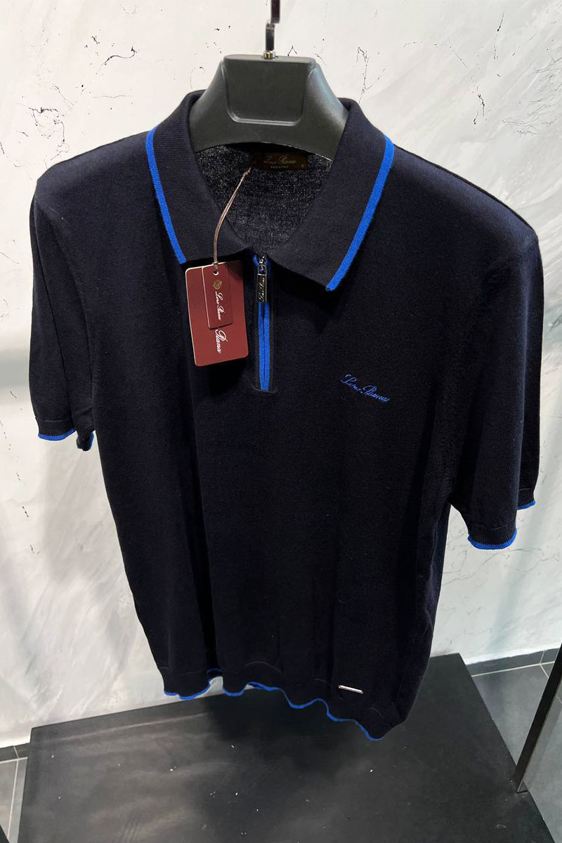 Loro Piana Мужское тёмно-синее поло zip-neck