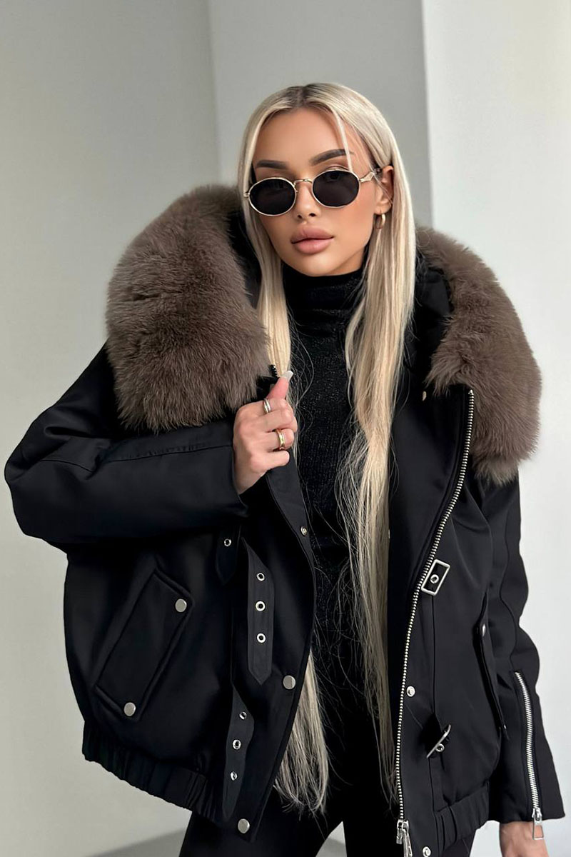 Designer Clothing Женский чёрный пуховик с мехом